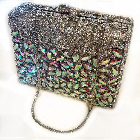 White Chocolate Diamond Crystal Clutch Box Bag Handbag Banquet Purse Fashion